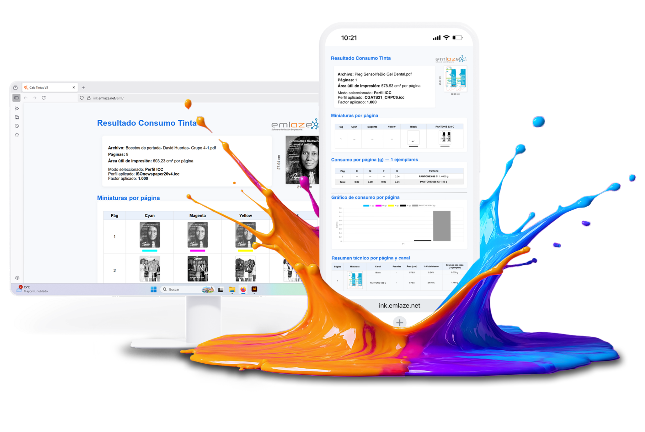 Interfaz de la calculadora de tintas